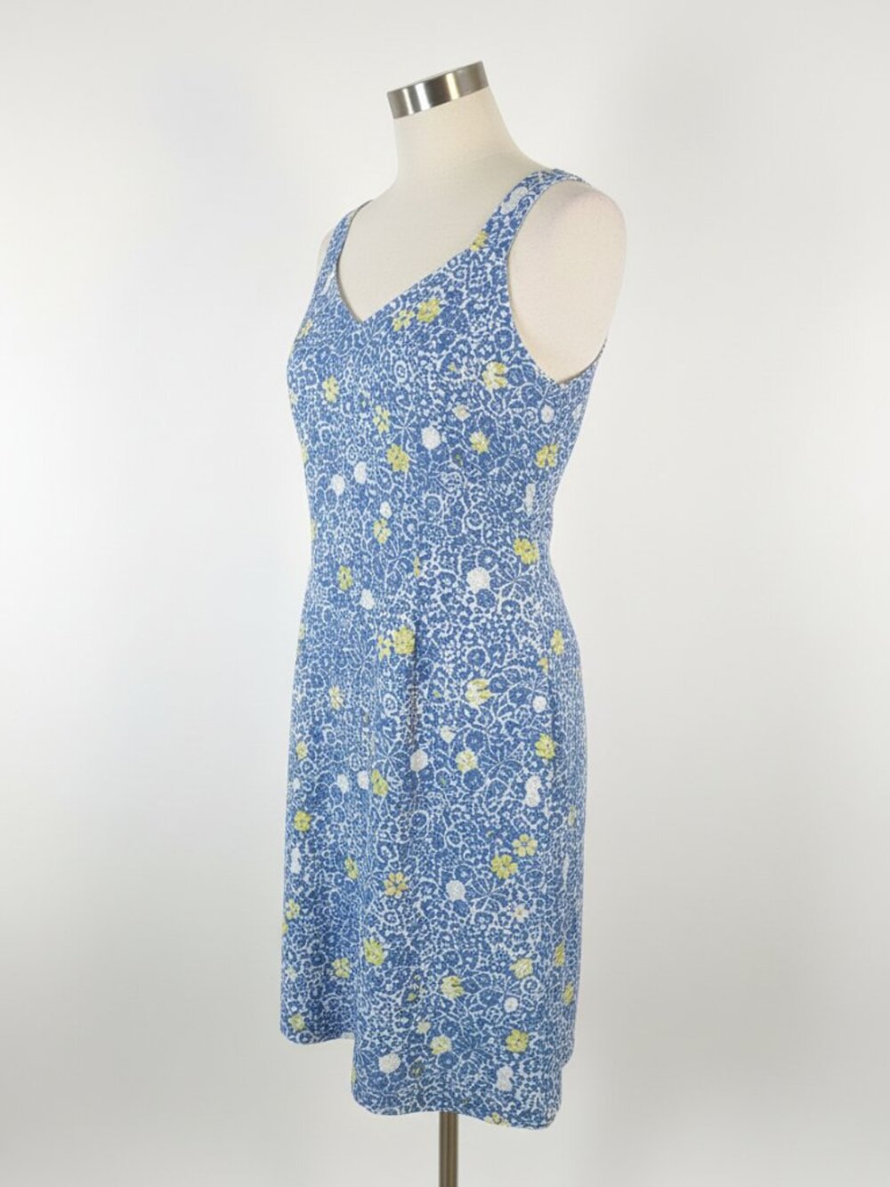 Sigrid Olsen SO Blue 100% Linen Floral Shift Dress Scalloped Hem